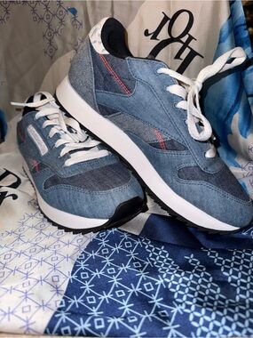 Reebok Denim-Style Sneakers in Light and Dark Blue with White Laces